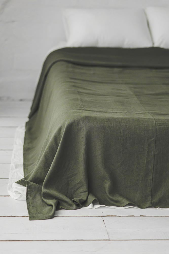 Forest green linen flat sheet
