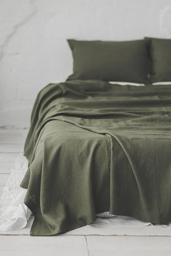 Forest green linen bedspread