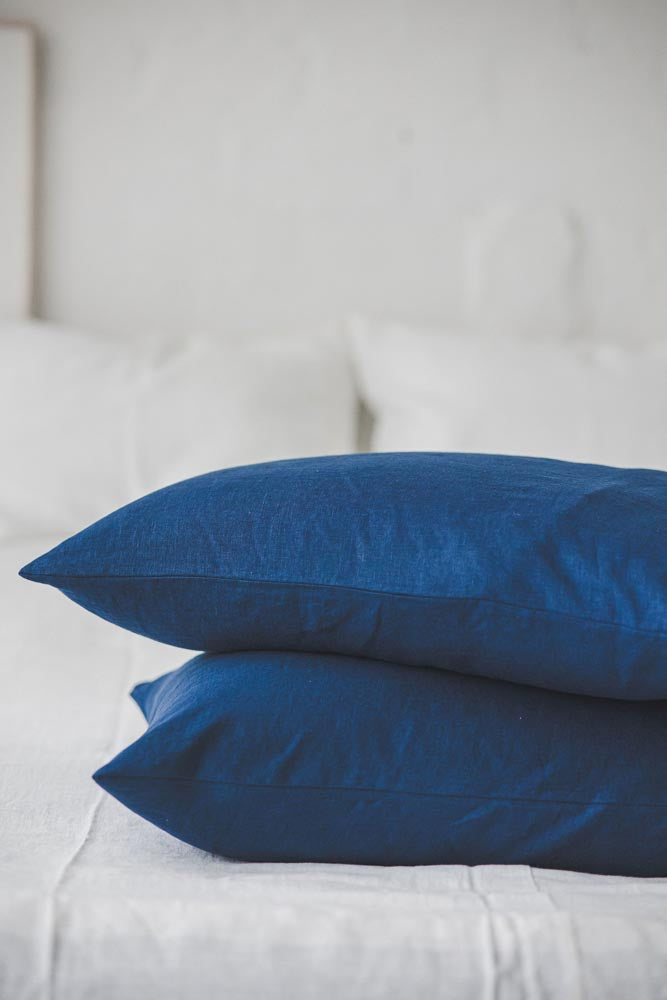 Midnight blue linen pillowcase