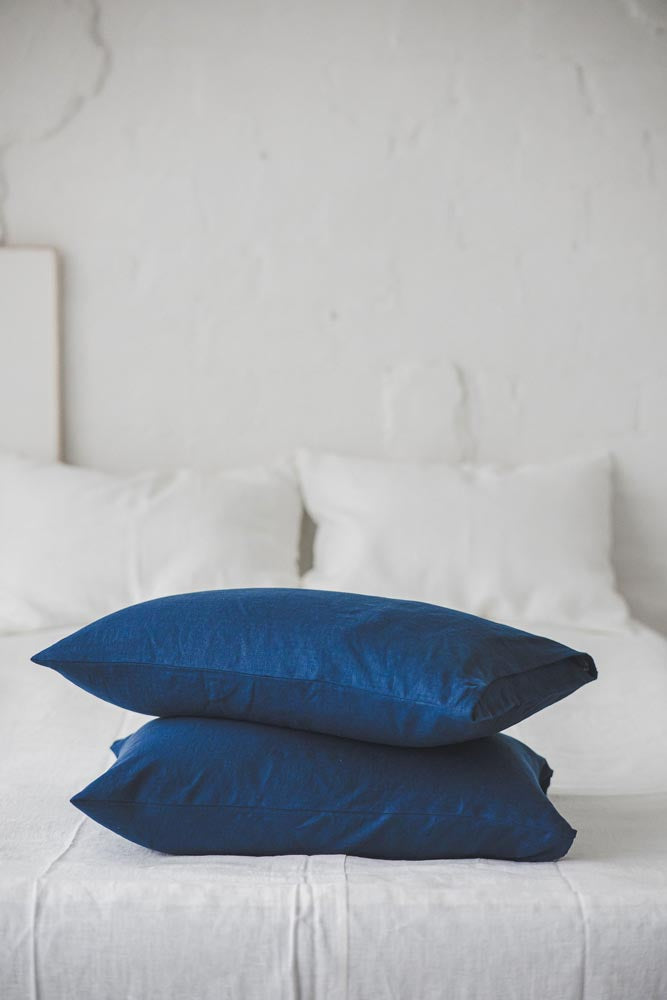 Midnight blue linen pillowcase