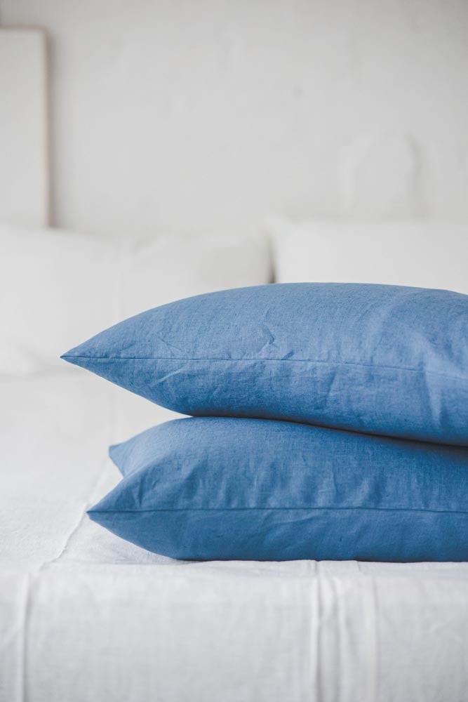 Cornflower blue linen pillowcase