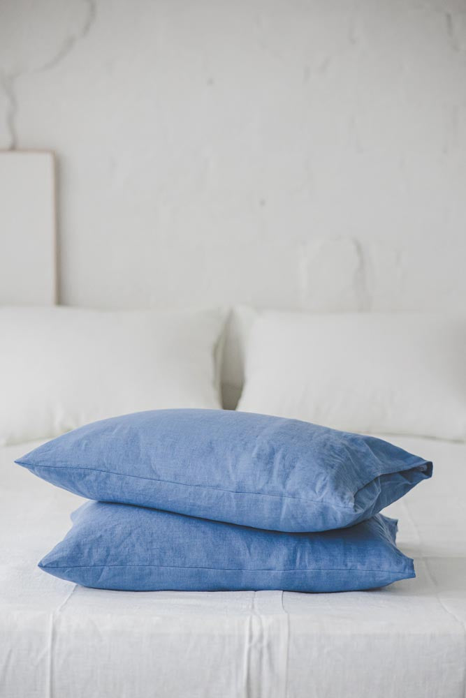 Denim blue linen pillowcase