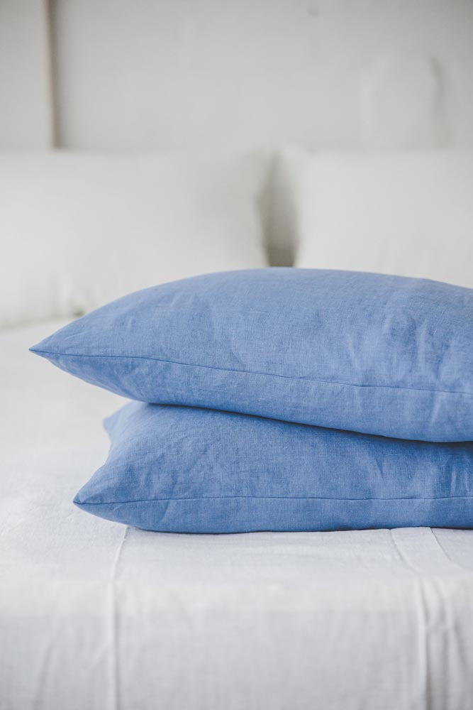 Denim blue linen pillowcase