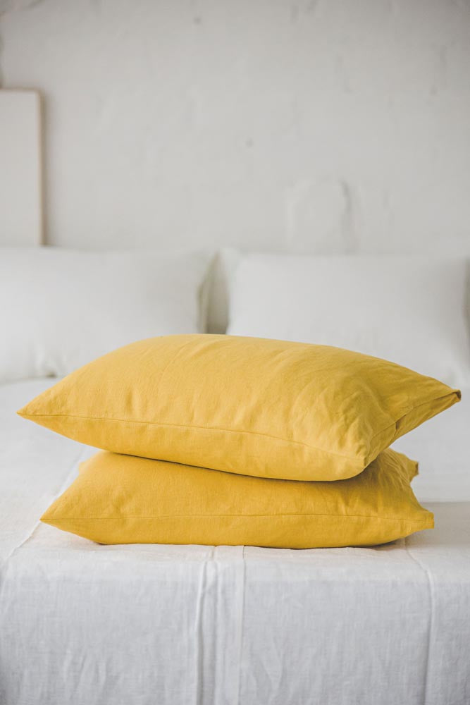Mimosa yellow linen pillowcase