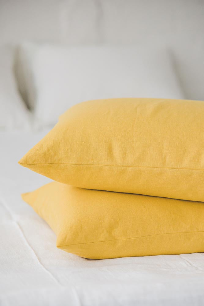 Mimosa yellow linen pillowcase