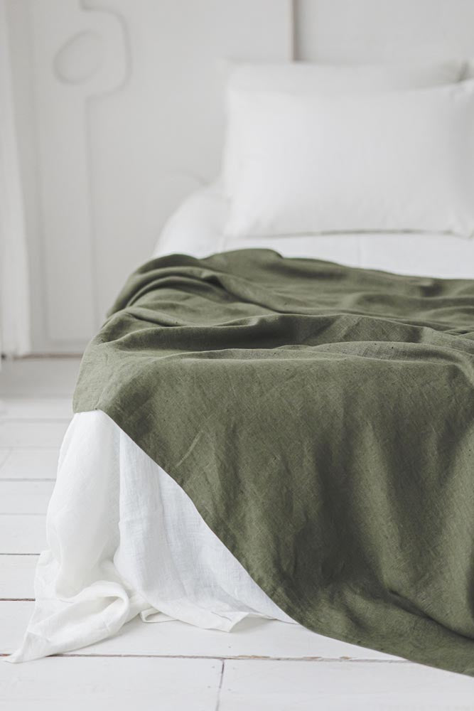 Forest green linen throw blanket