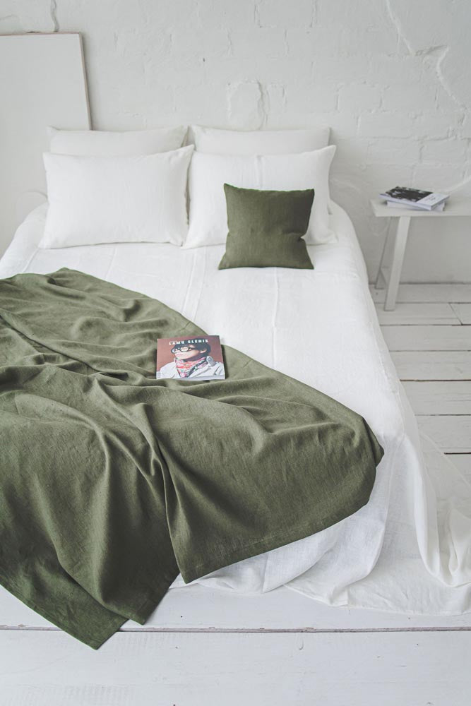 Forest green linen throw blanket