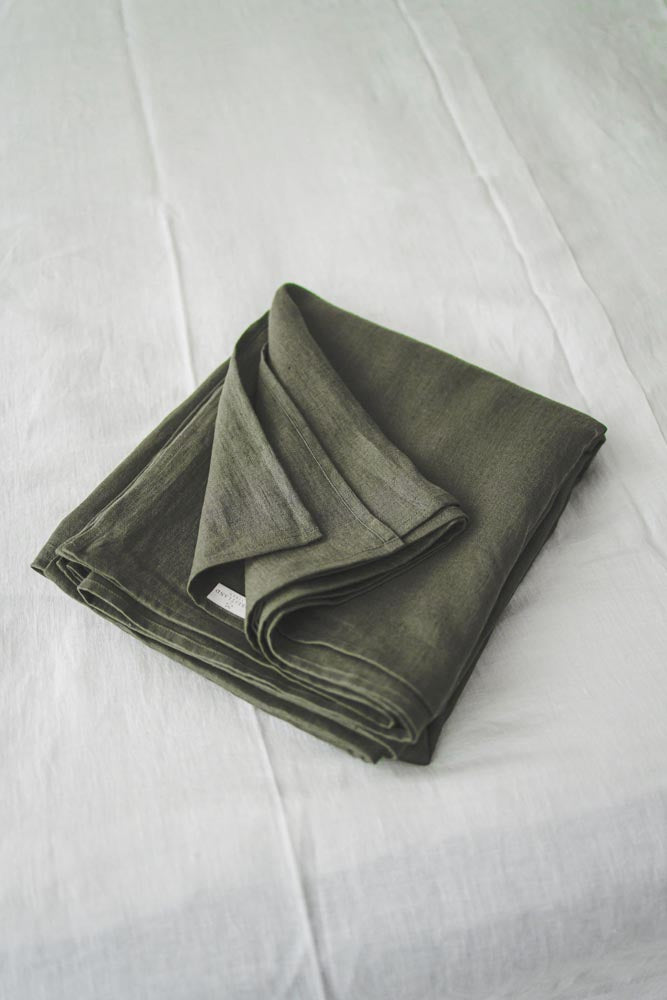 Forest green linen flat sheet