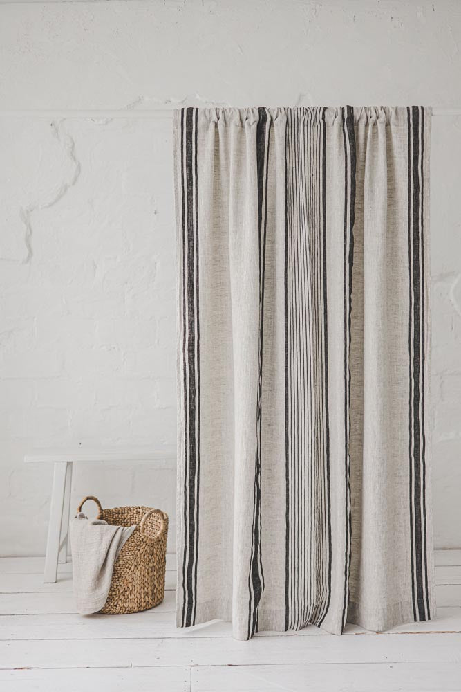French style linen curtain with black stripes