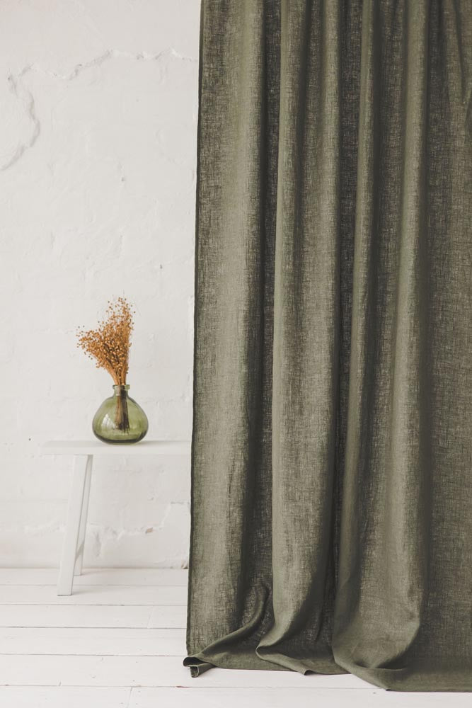 Forest green linen curtain