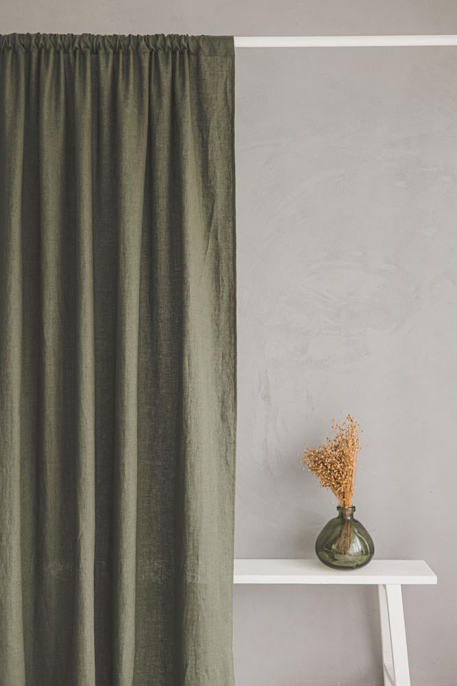 Forest green linen curtain