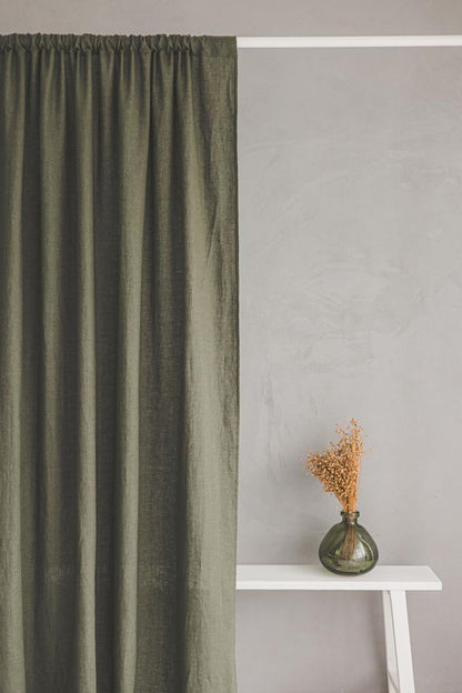 Forest green linen curtain