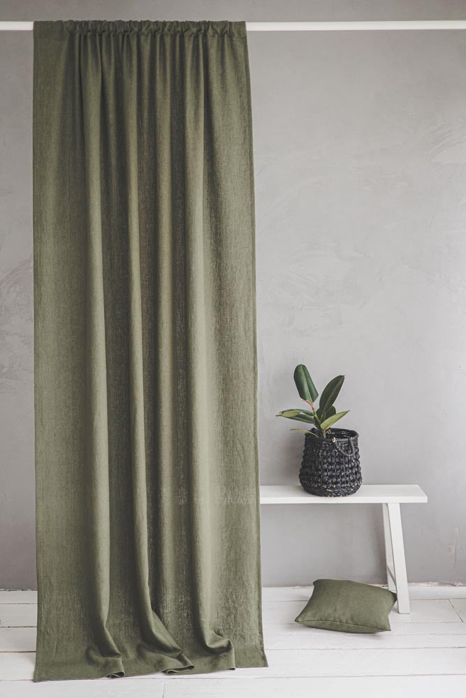 Heavyweight forest green linen curtain
