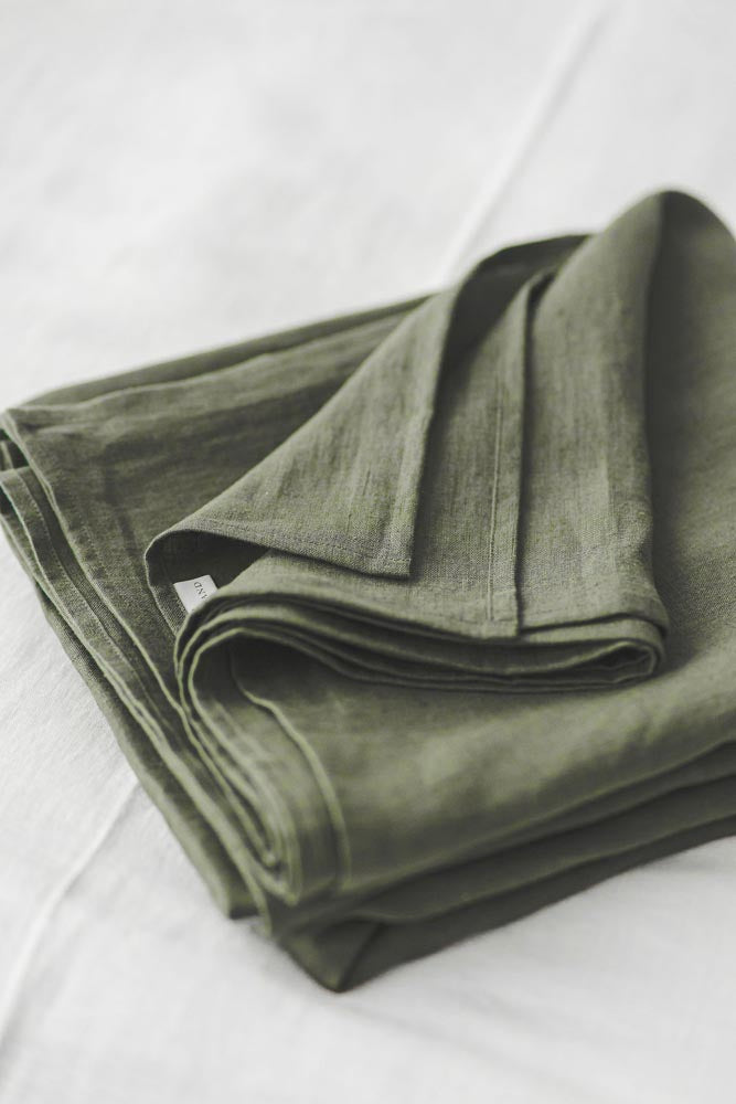 Forest green linen flat sheet