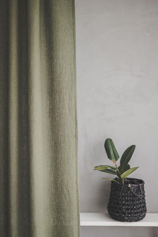Heavyweight forest green linen curtain