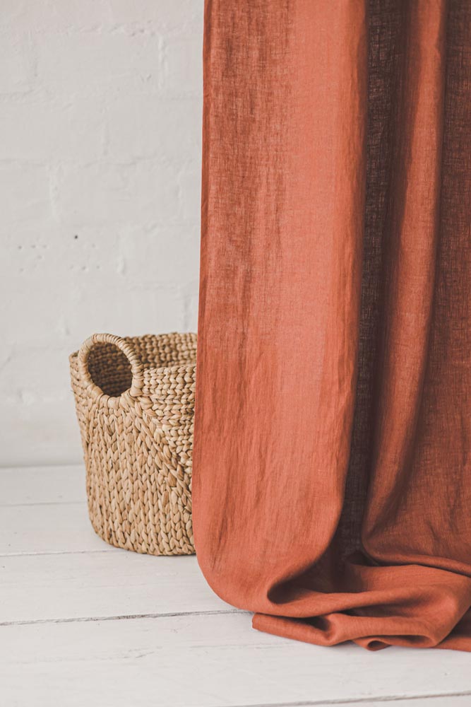 Heavyweight burnt orange linen curtain