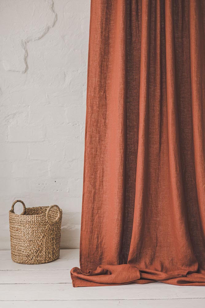 Heavyweight burnt orange linen curtain