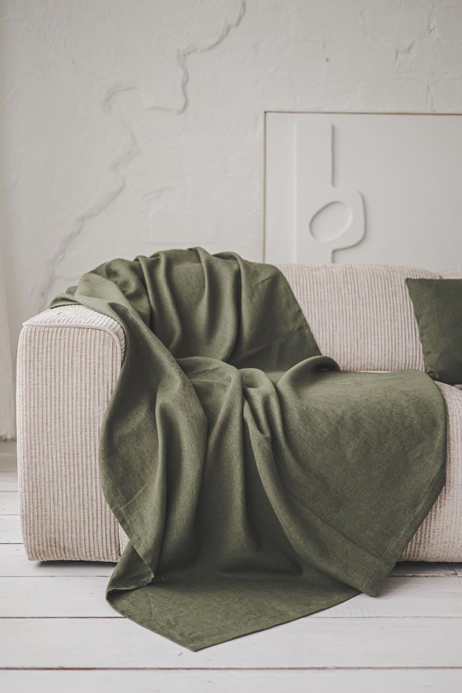 Forest green linen throw blanket