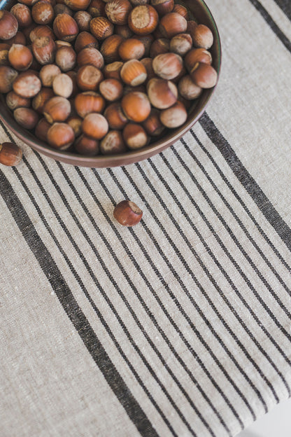 French style linen tablecloth with black stripes