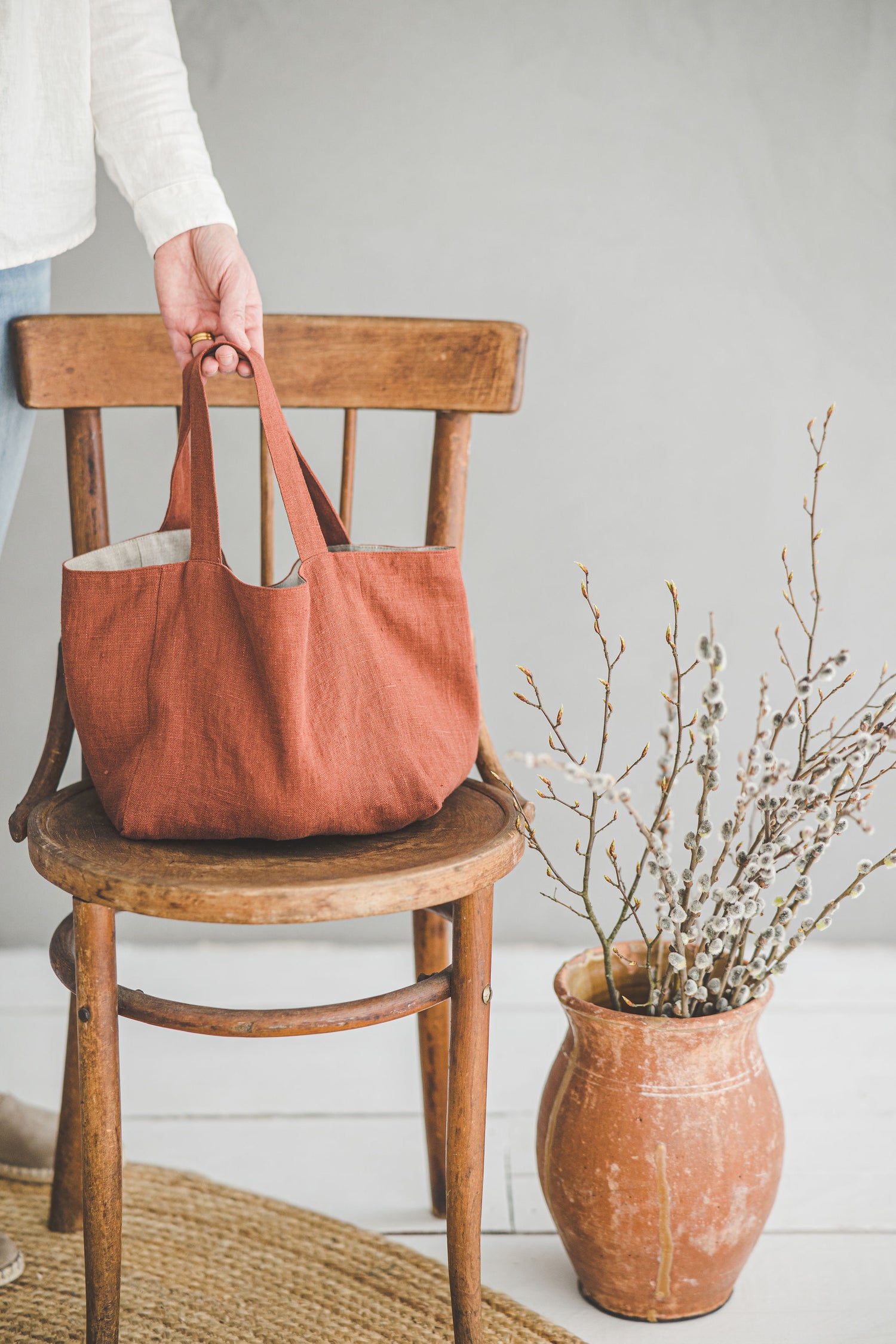 Burnt orange linen handbag