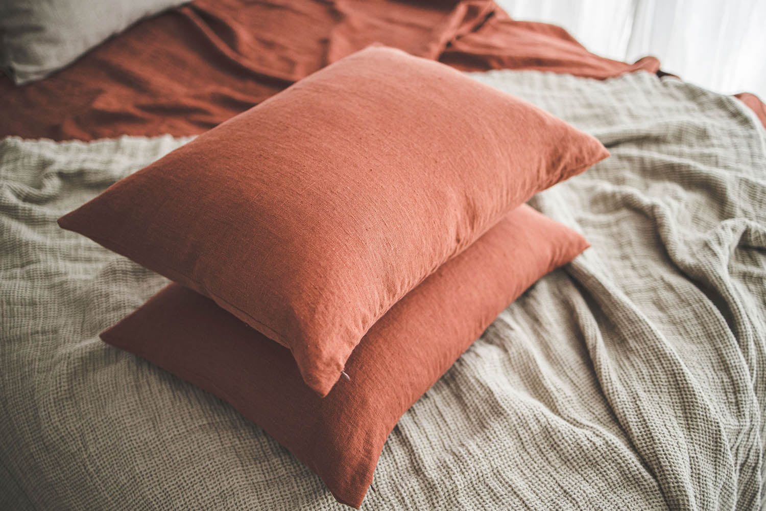 Burnt orange heavyweight linen pillowcase