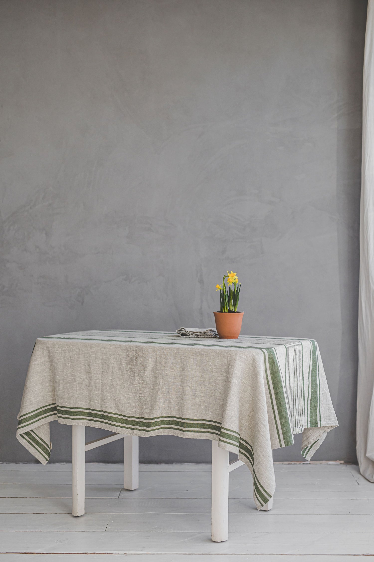 French style linen tablecloth with green stripes