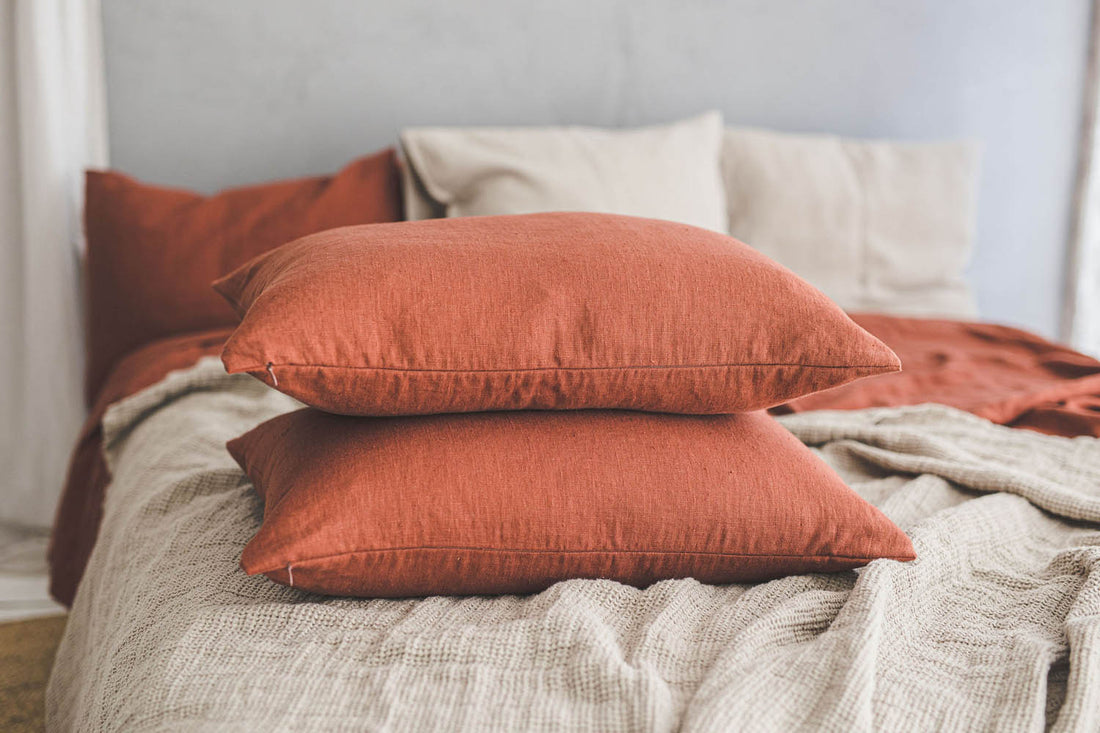 Burnt orange heavyweight linen pillowcase