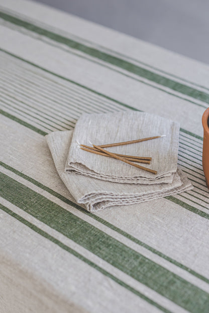 French style linen tablecloth with green stripes