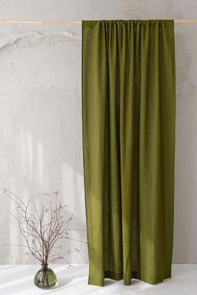 Moss green linen curtain