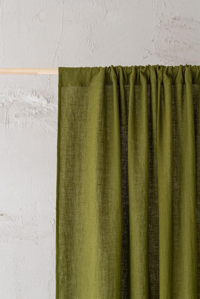 Moss green linen curtain