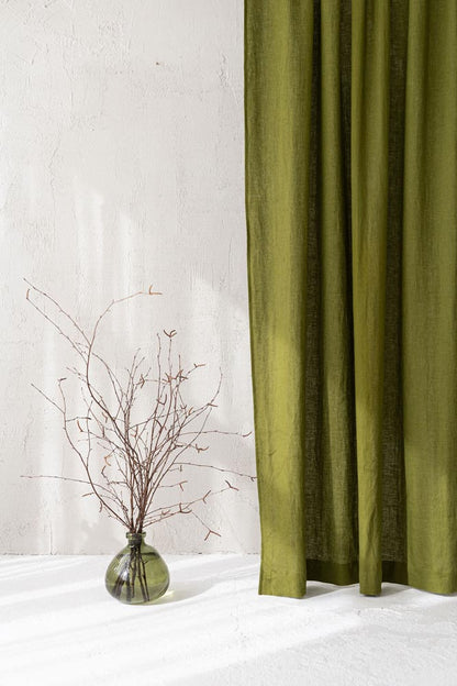 Moss green linen curtain