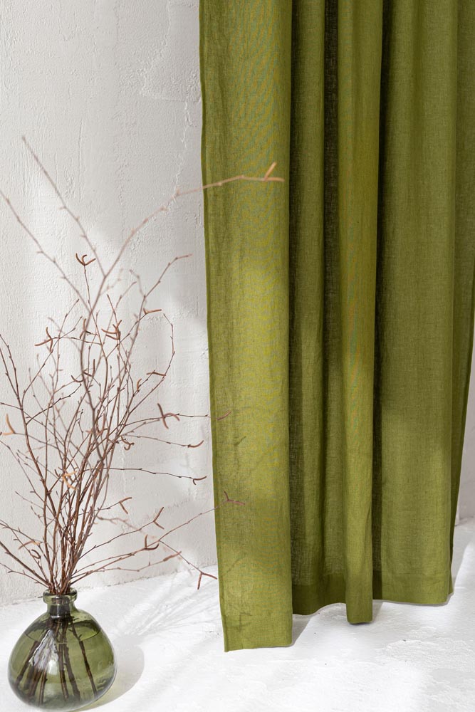 Moss green linen curtain