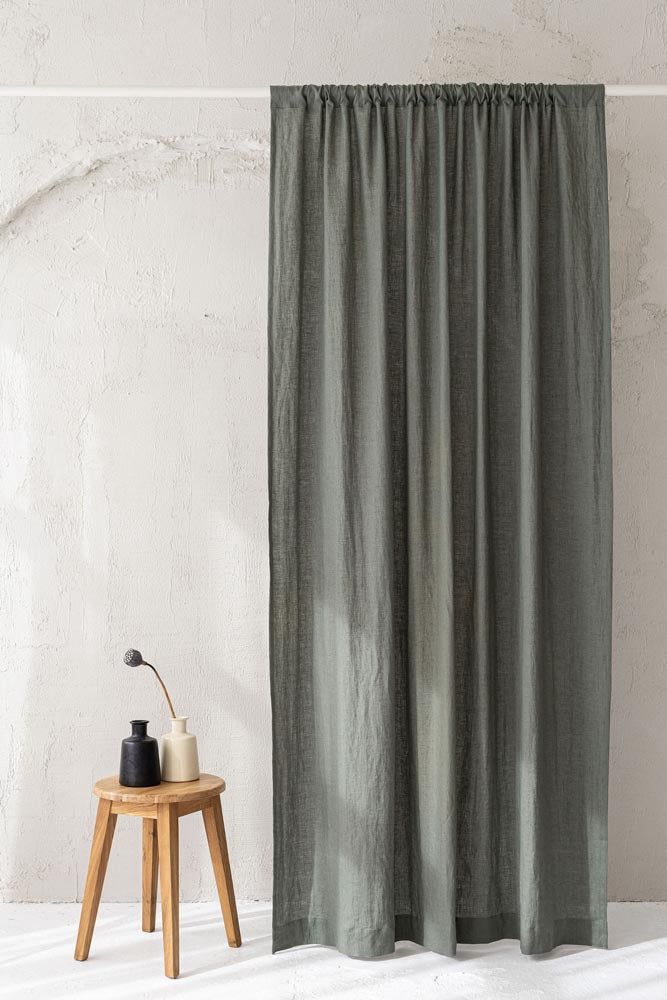 Gray green linen curtain