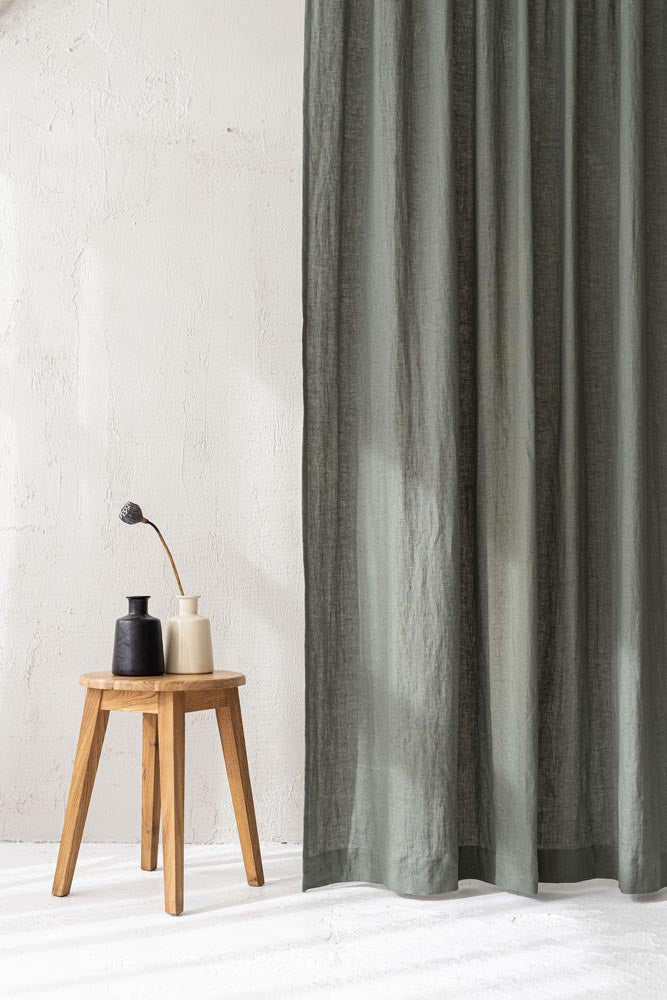 Gray green linen curtain