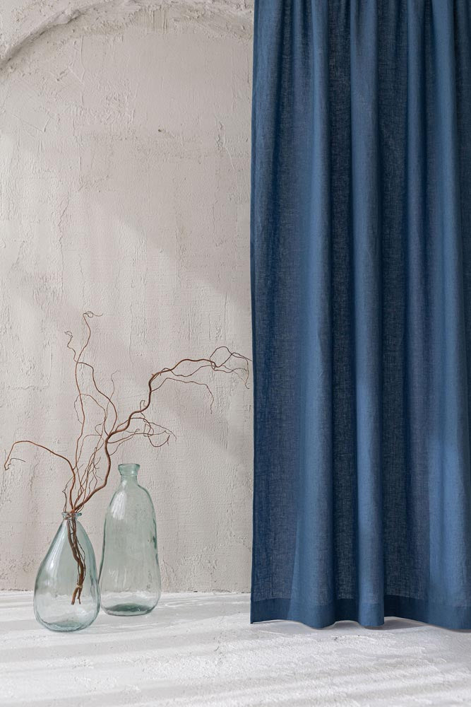 Cornflower blue linen curtain