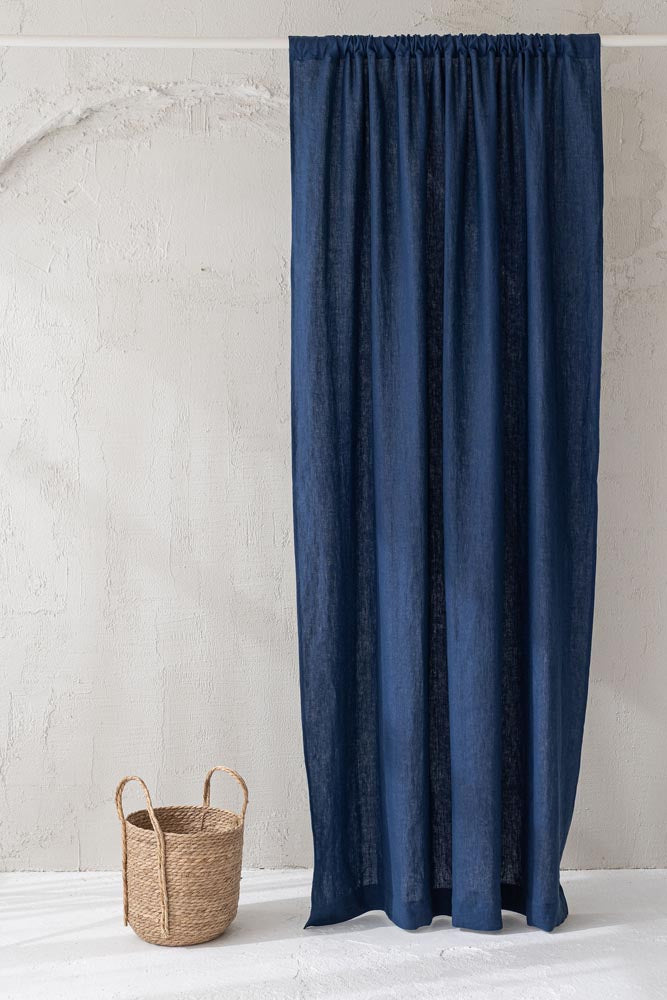 Midnight blue linen curtain