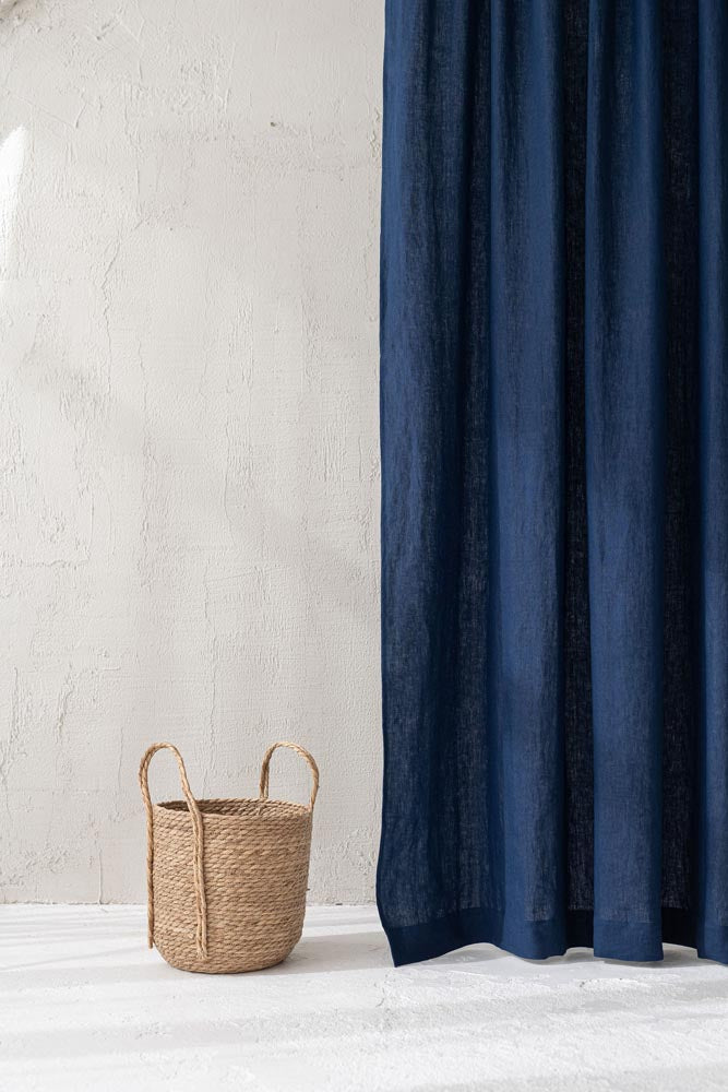 Midnight blue linen curtain