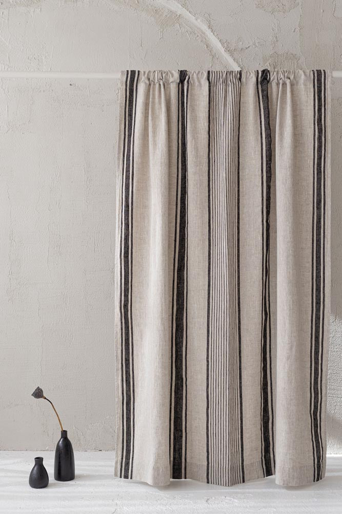 French style linen curtain with black stripes