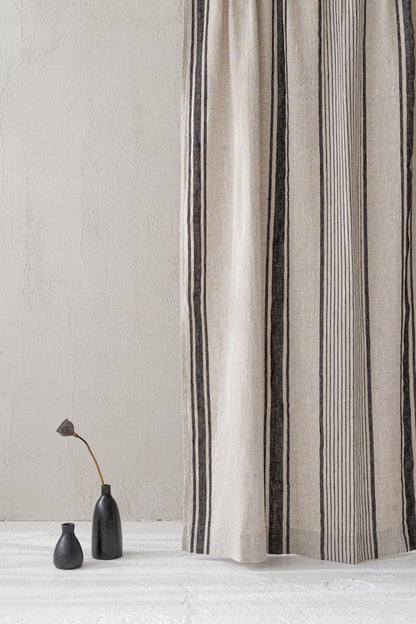 French style linen curtain with black stripes