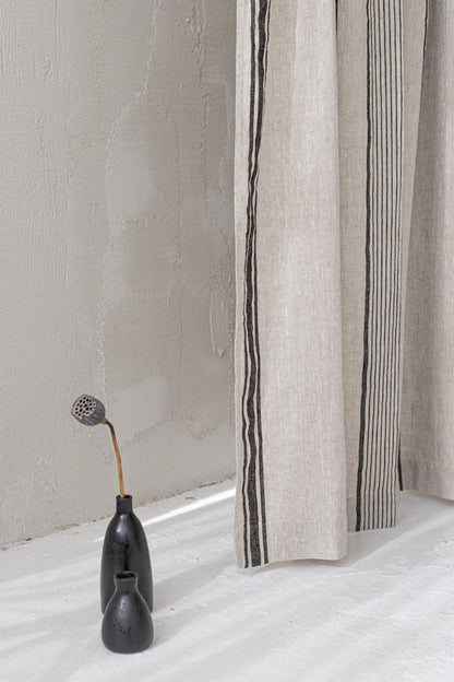 French style linen curtain with black stripes