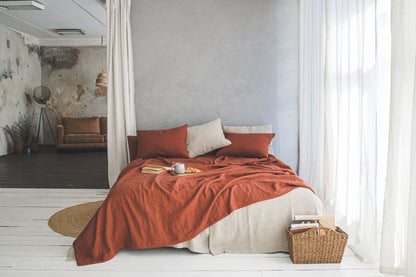 Burnt orange linen bedspread