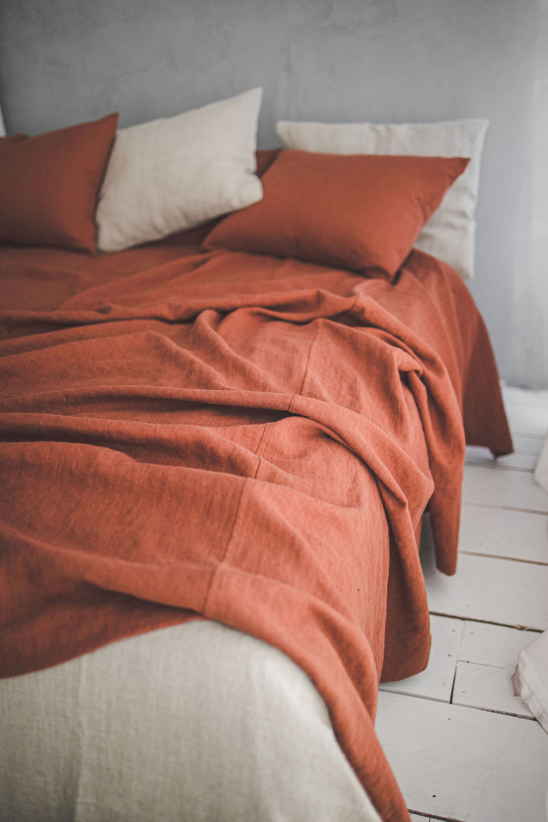 Burnt orange linen bedspread