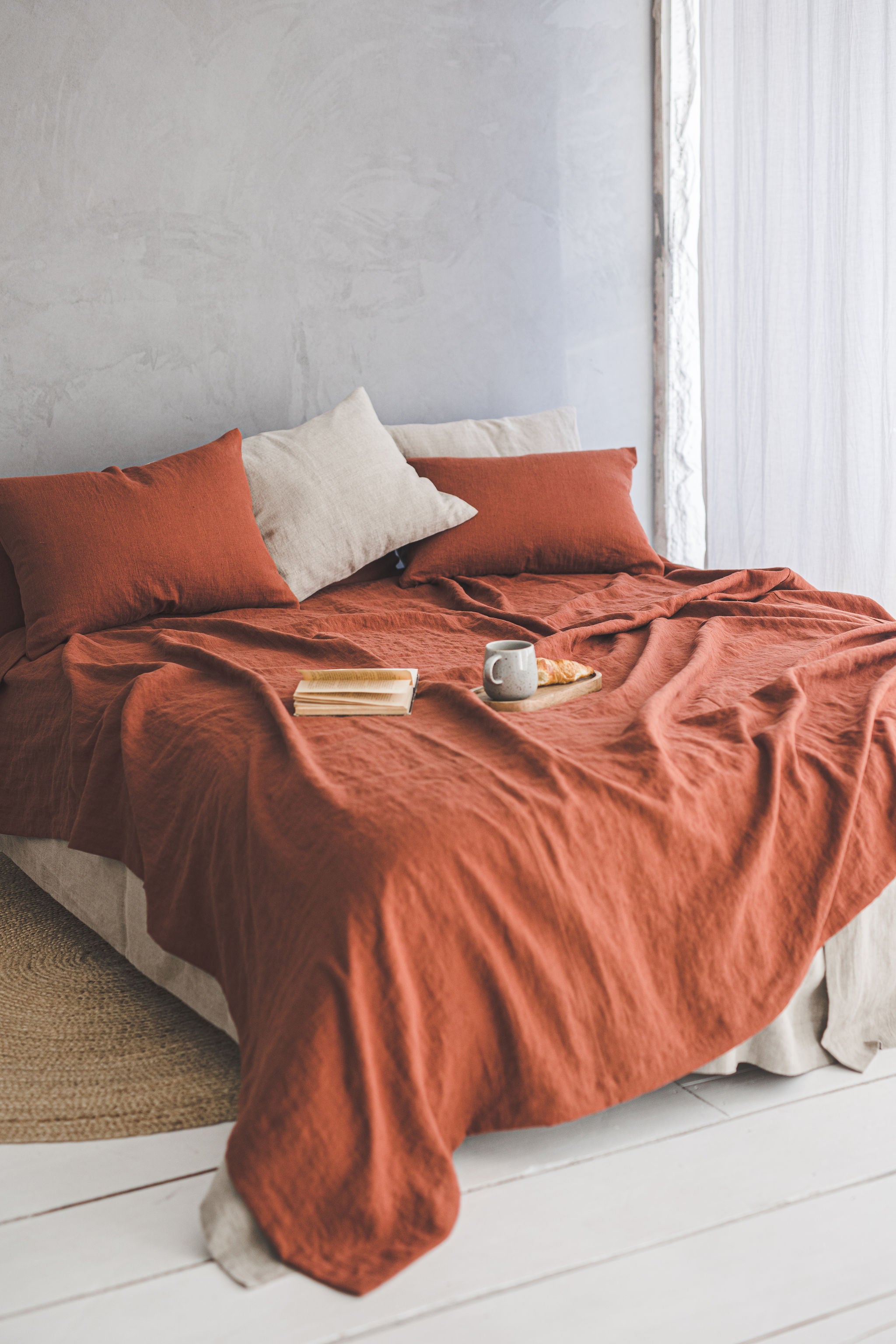 Burnt orange linen bedspread