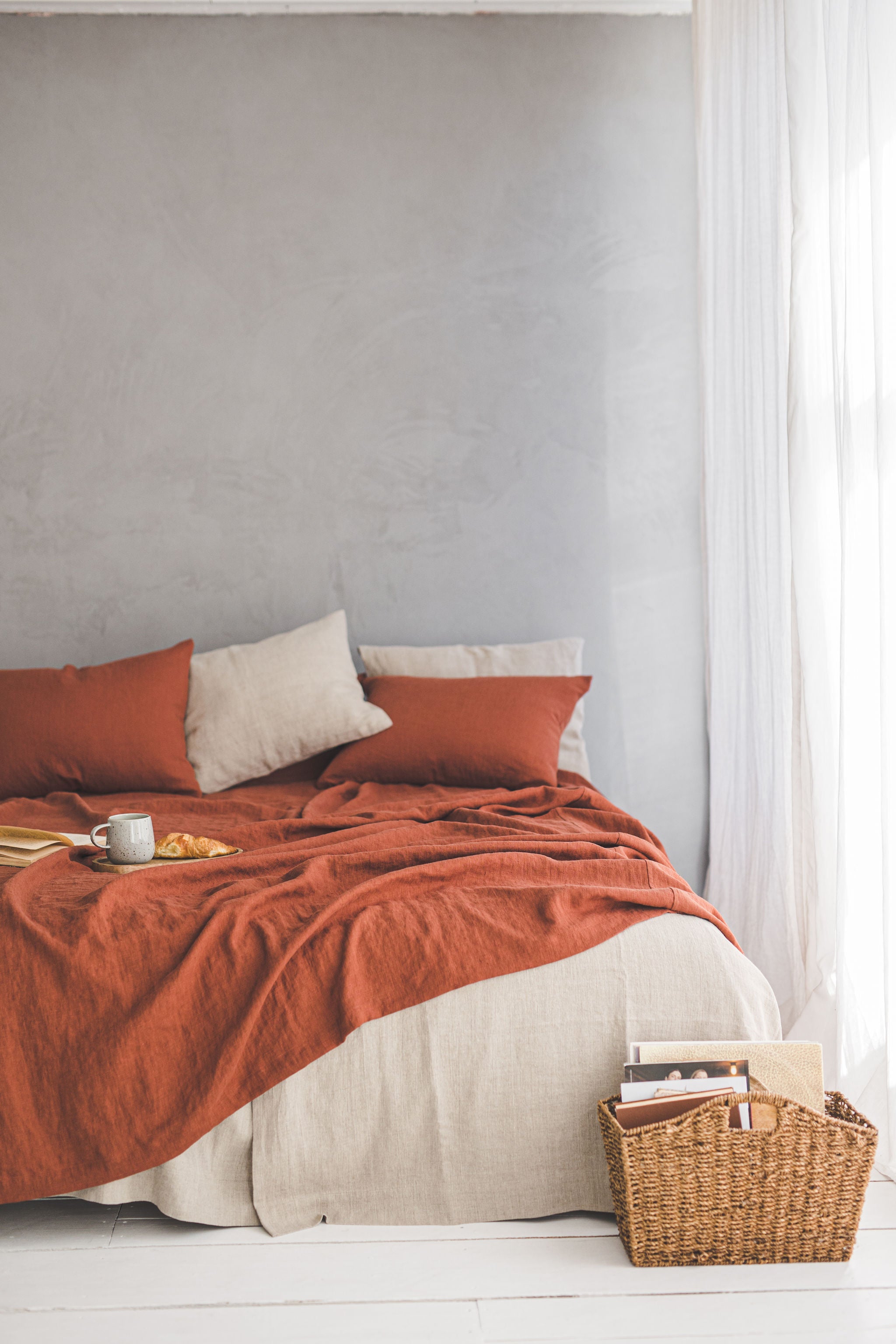 Burnt orange linen bedspread