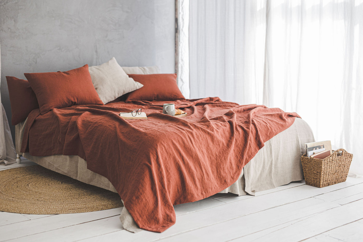 Burnt orange linen bedspread