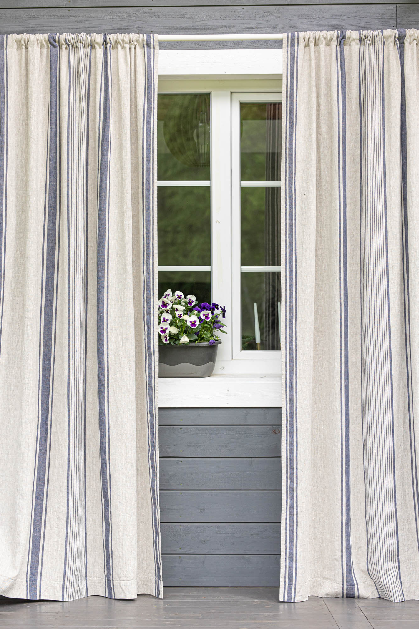 French style linen curtain with blue stripes