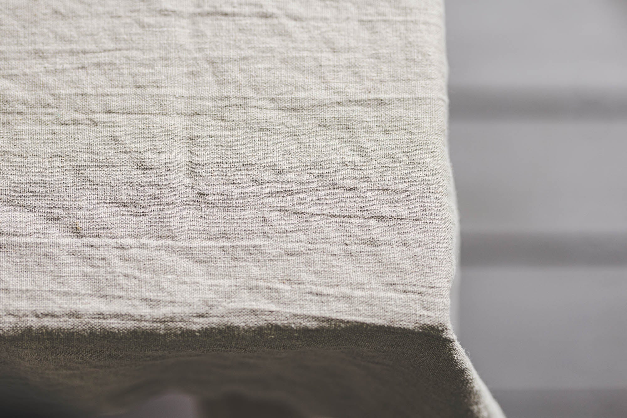 Natural linen tablecloth with mitered corners