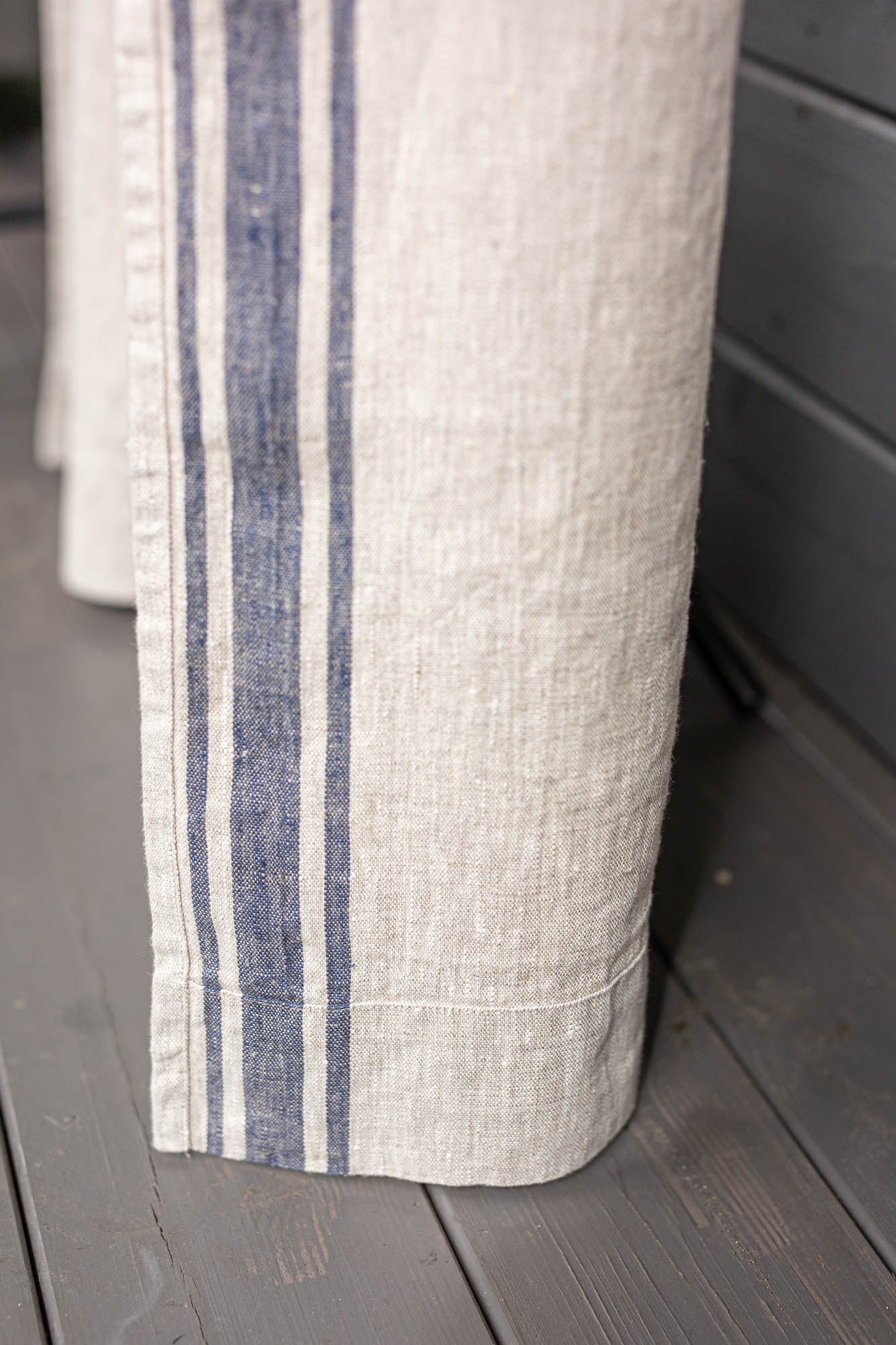 French style linen curtain with blue stripes