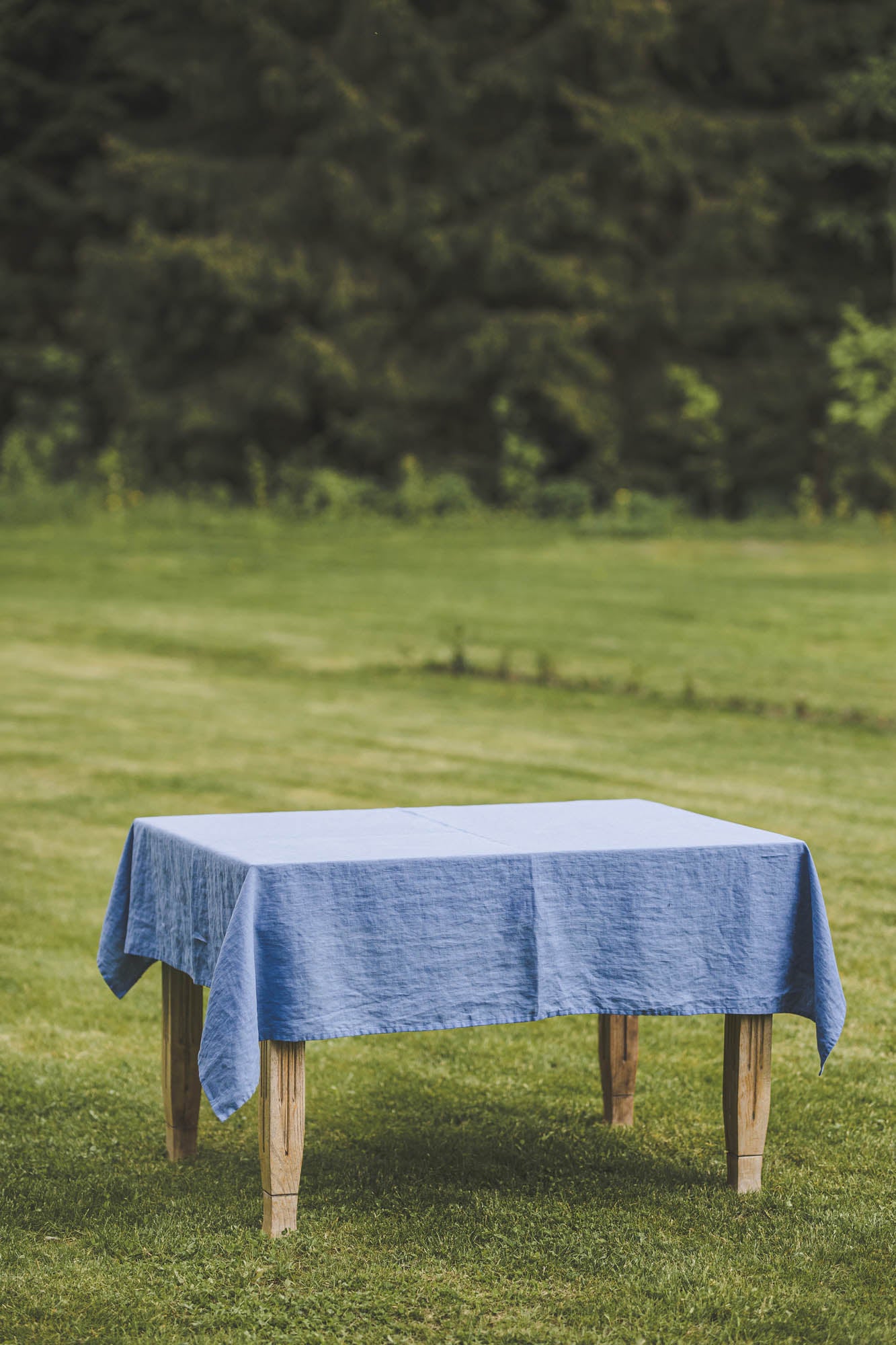 Denim blue linen tablecloth