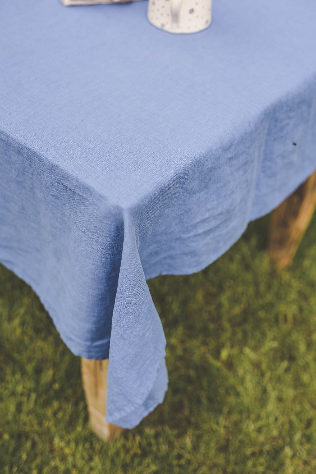 Denim blue linen tablecloth